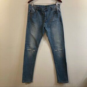 SAINT LAURENT PARIS Sz 32 Slim Leg Distressed Knees Made in Japan Mid-Wash Jeans